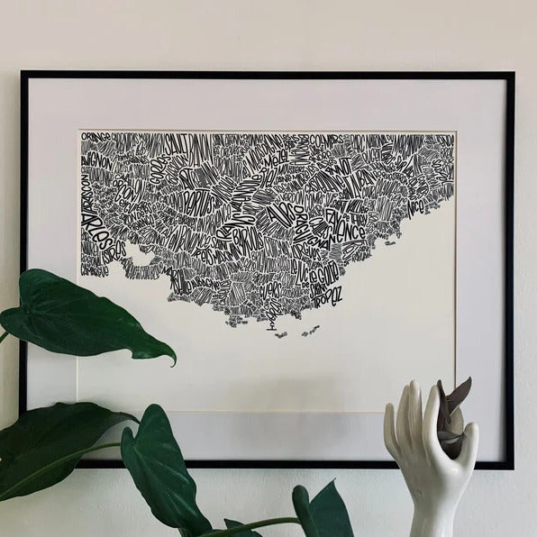 Affiche plan en noir et blanc de la côte Sud Est de la France - maison gabin décoration