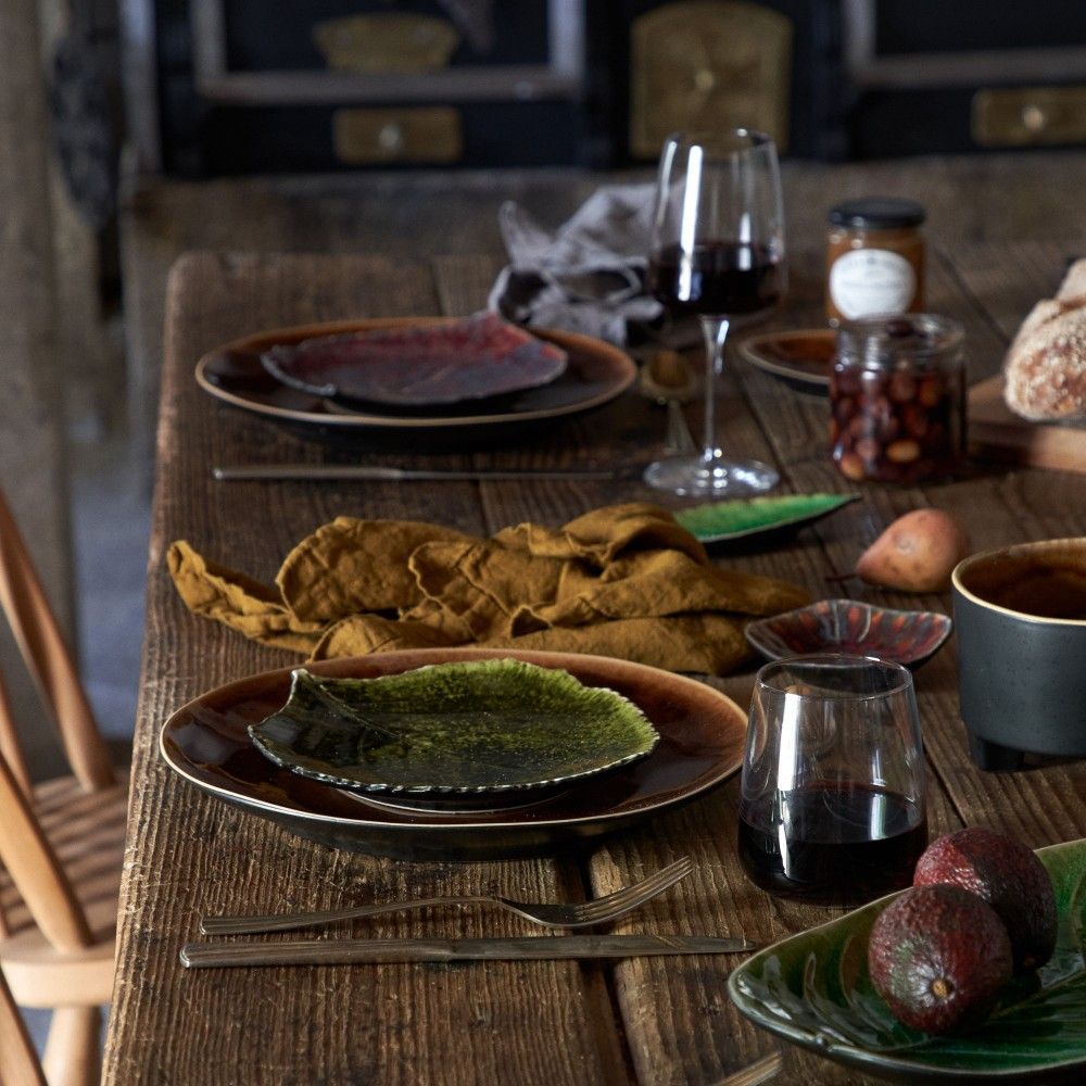 assiette feuille d'hortensia verte forêt pour l'entrée ou apéritif - maison gabin décoration
