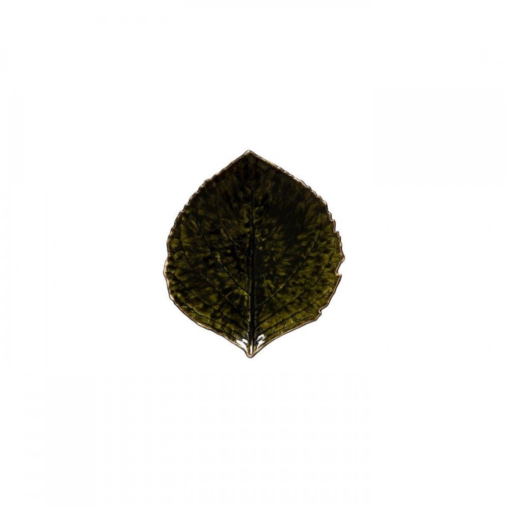 assiette en forme de feuille d'hortensia verte forêt pour la table ou en decoration