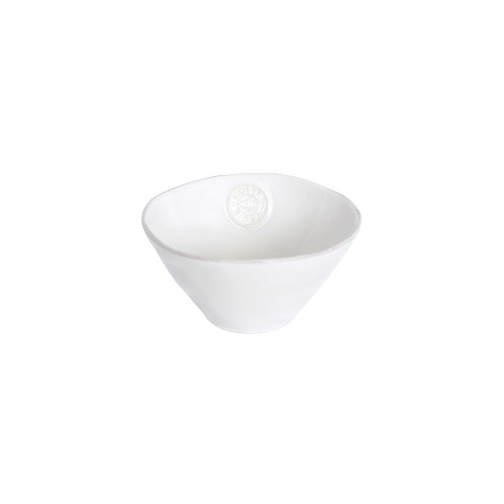 bol blanc pour petit déjeuner ou dîner en grès fin aux formes irrégulières avec une estampille en relief
