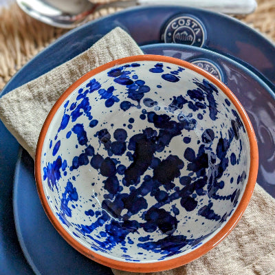 bol en céramique effet taches de peinture bleu et blanc d13 cm - maison gabin décoration