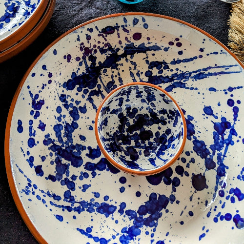 ensemble de bols saladiers et coupes en ceramique effet taches de peinture bleu et blanc - maison gabin décoration