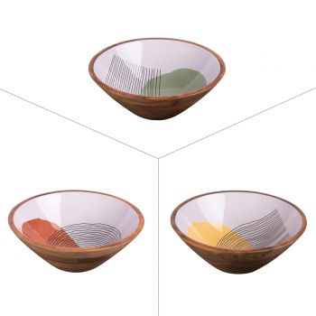 3 petits saladiers individuels en bois de 3 couleurs : vert, terracotta et jaune - maison gabin décoration