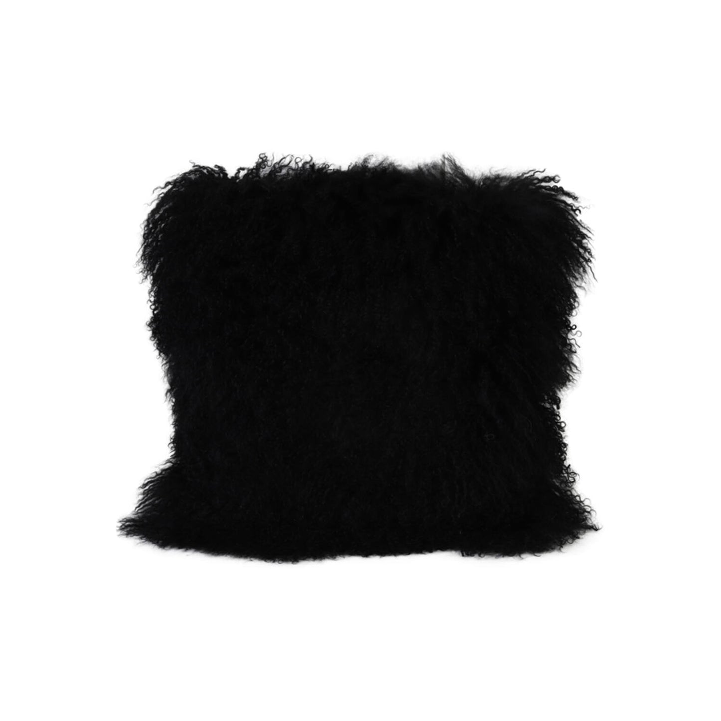coussin noir carré recto en poils de mouton, verso en tissu synthétique et déhoussable - maison gabin décoration