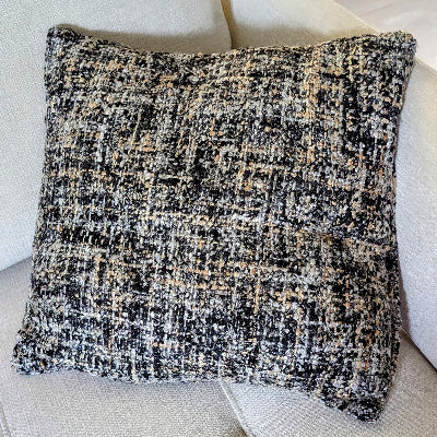 coussin 100% coton carré chiné beige et noir 50x50cm habillera votre salon - maison gabin décoration