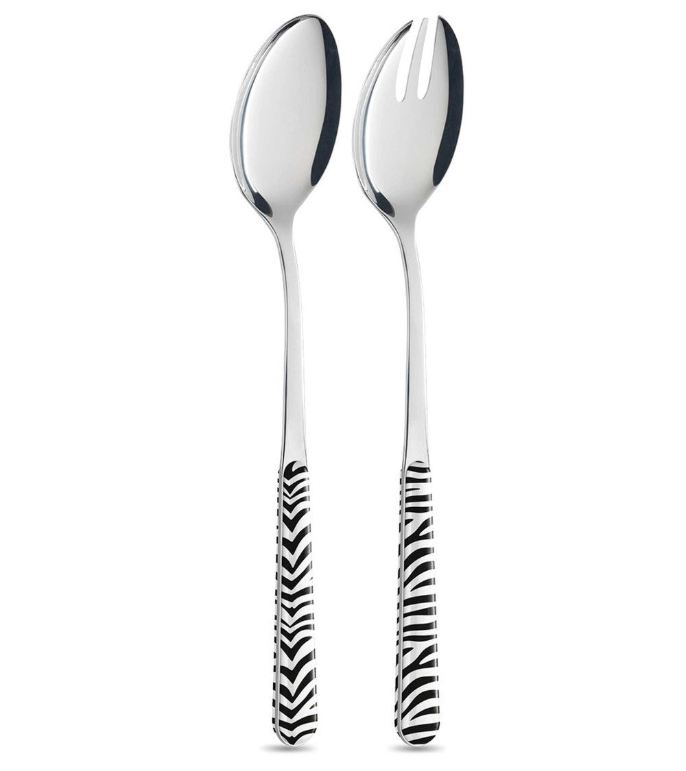 grande cuillère et une fourchette pour ce set de couverts à salade imprimé zebre - maison gabin décoration