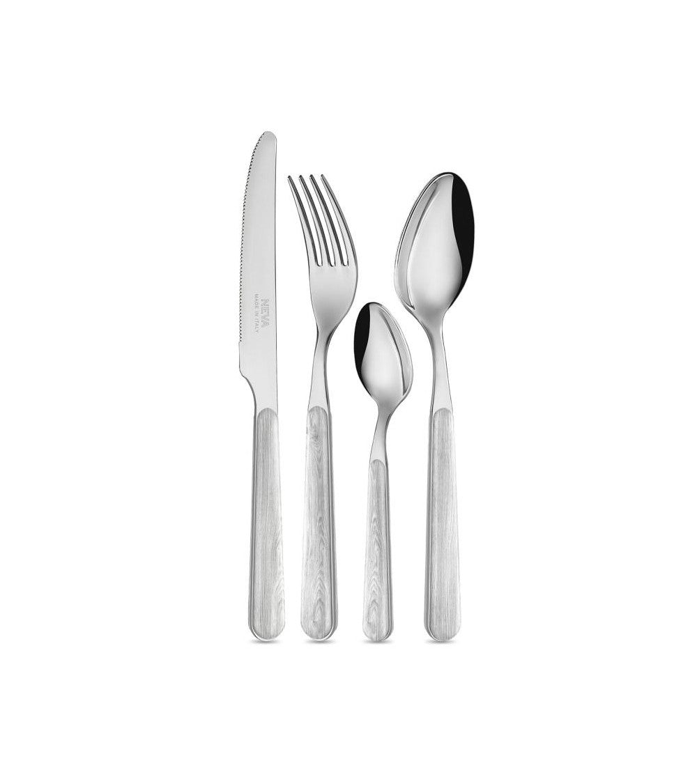 couverts de table 24 pièces imiprimé bois blanchi et inox