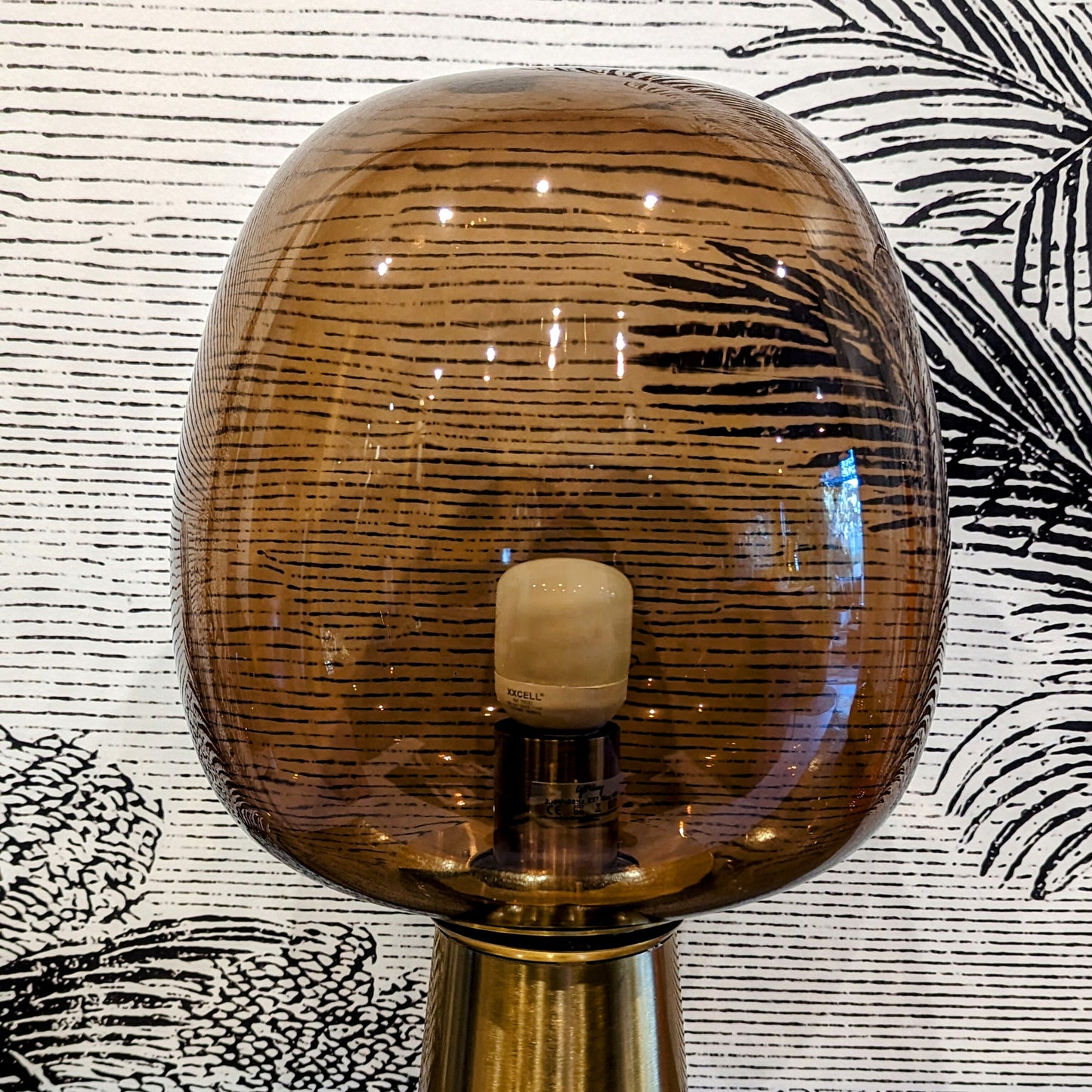 lampe à poser abat jour cylindrique verre fumé orangé D22cm