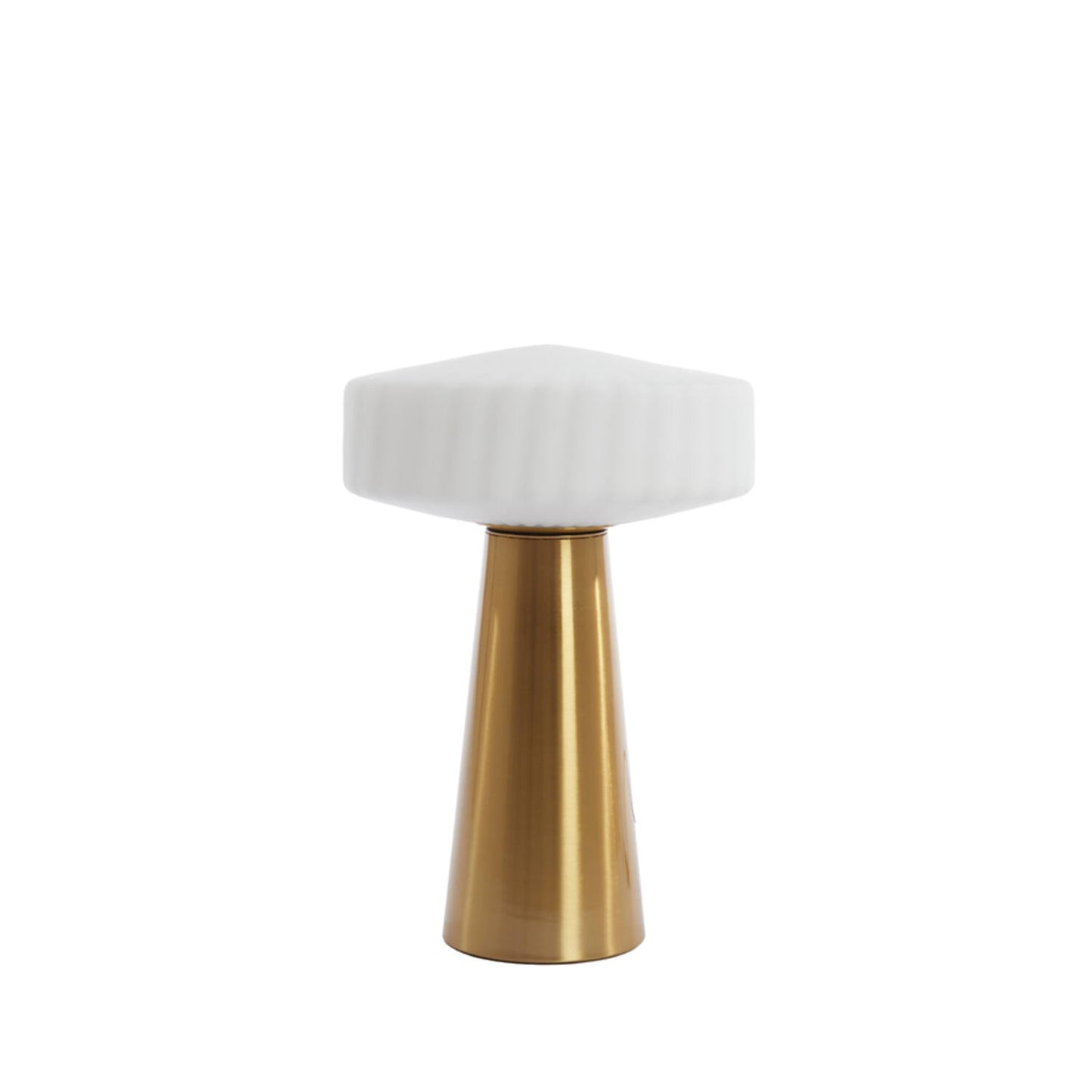lampe à poser en verre sablé blanc mat et pied doré, ampoule E27 pour le salon, la chambre. Lumière douce