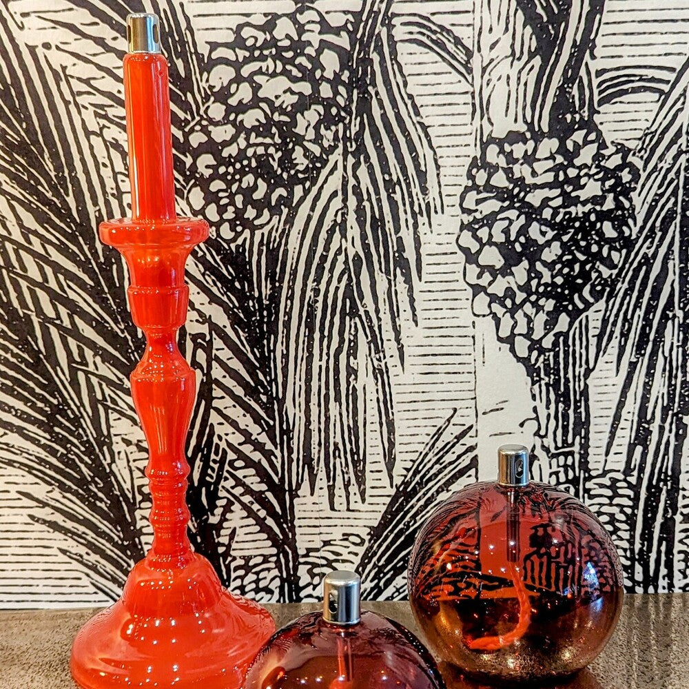 chandelier à huile de paraffine de H38cm en verre orangé transparent