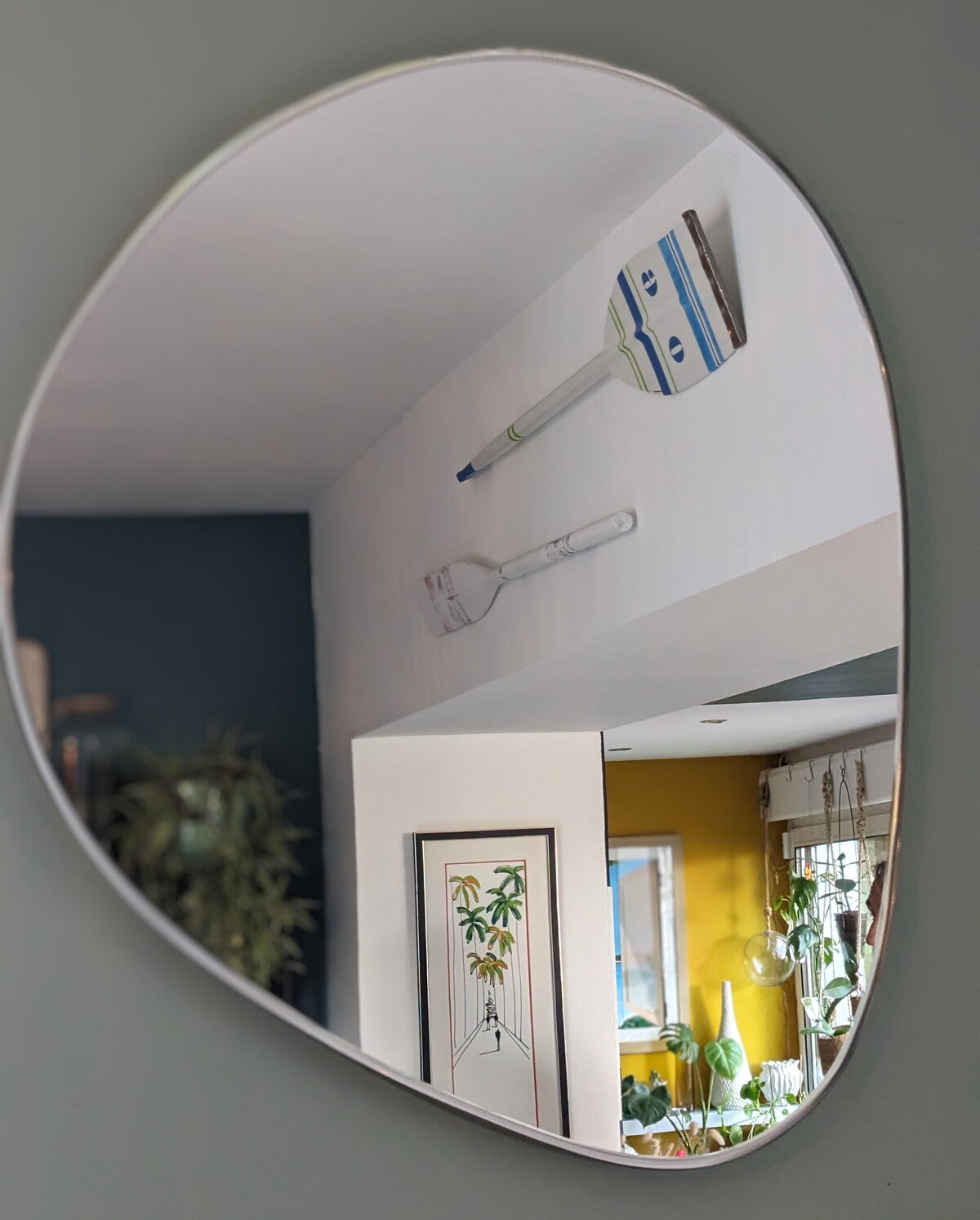 miroir taille L moderne de forme asymétrique, doré avec bord biseauté H80x70cm - maison gabin décoration