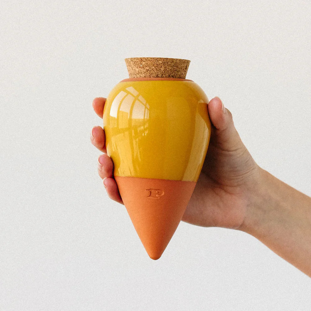 olla en céramique de couleur jaune moutarde en terre cuite pour une touche déco à votre pot. maison gabin décoration