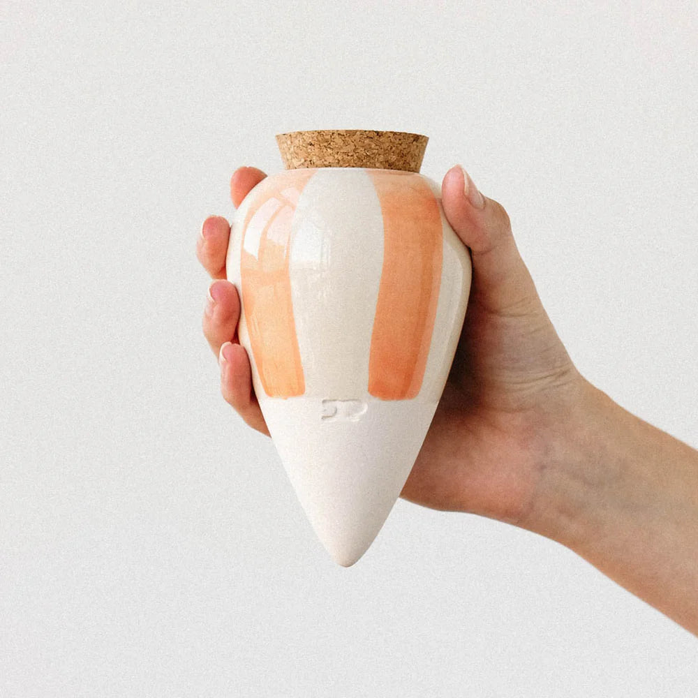 olla en terre cuite rayée rose et blanc - Maison gabin décoration