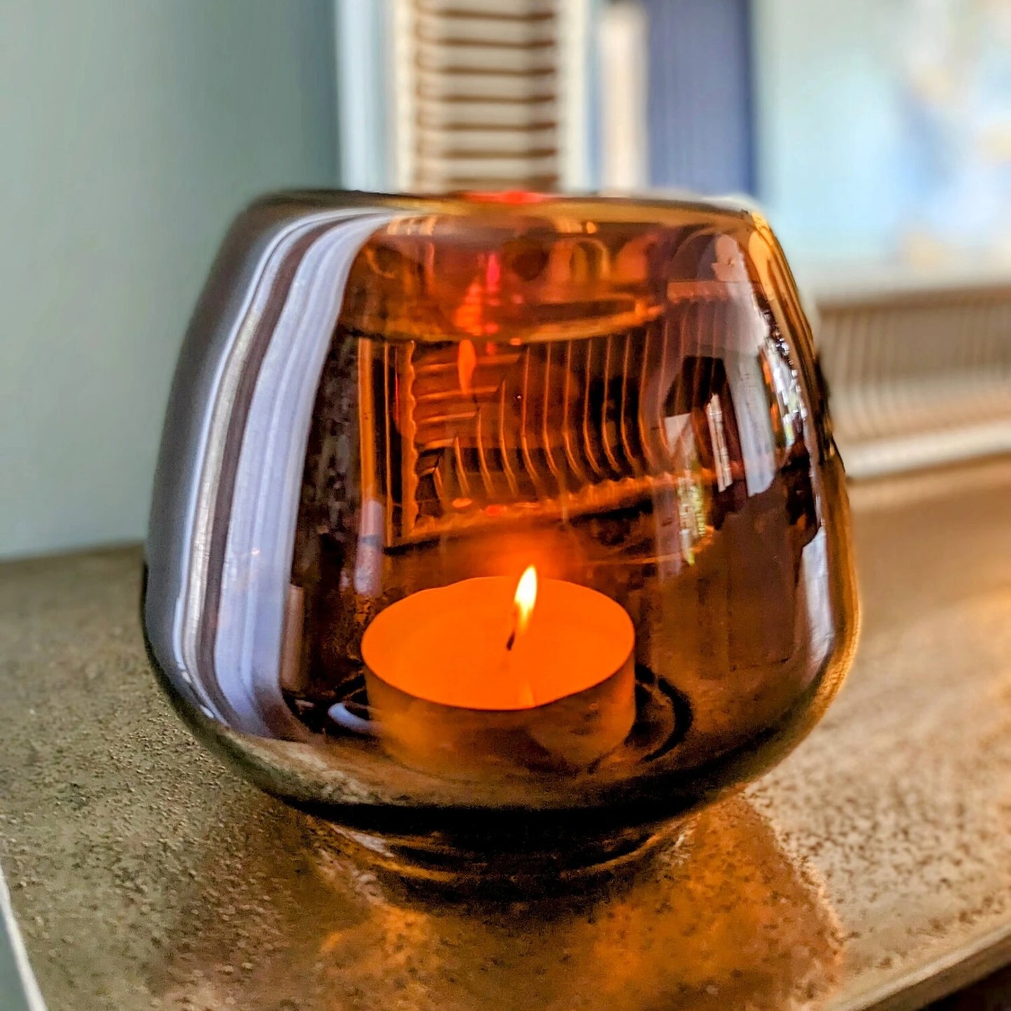 Photophore rond en verre orange