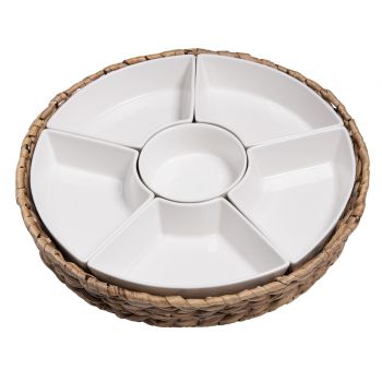 service apéritif rond D36cm en jacinthe d'eau et 6 coupelles - maison gabin décoration