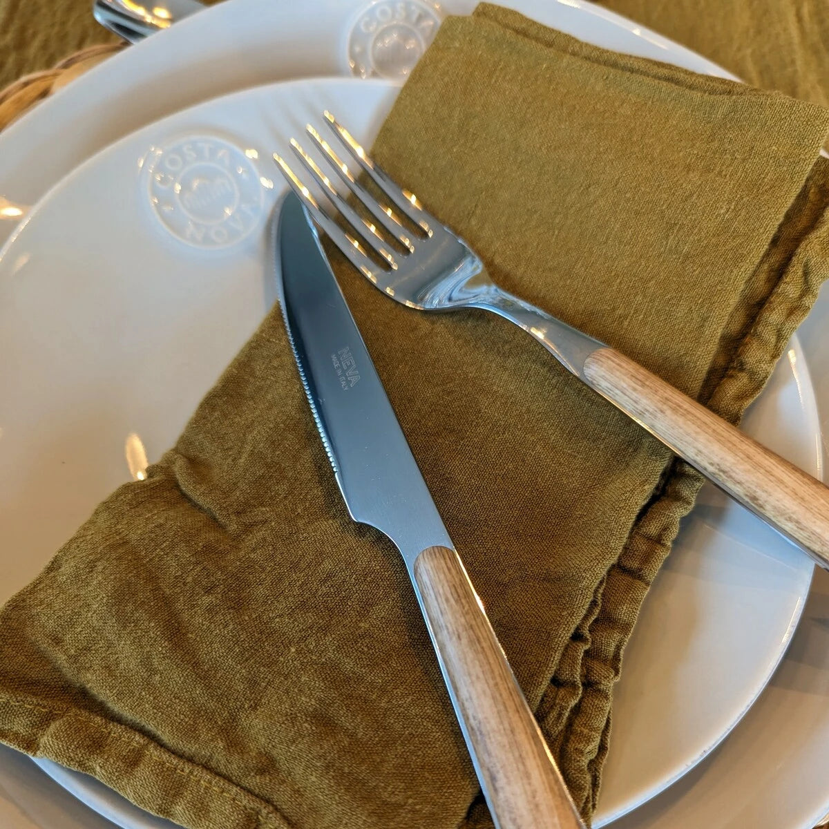 serviette de table vert olive lin 100% - maison gabin décoration