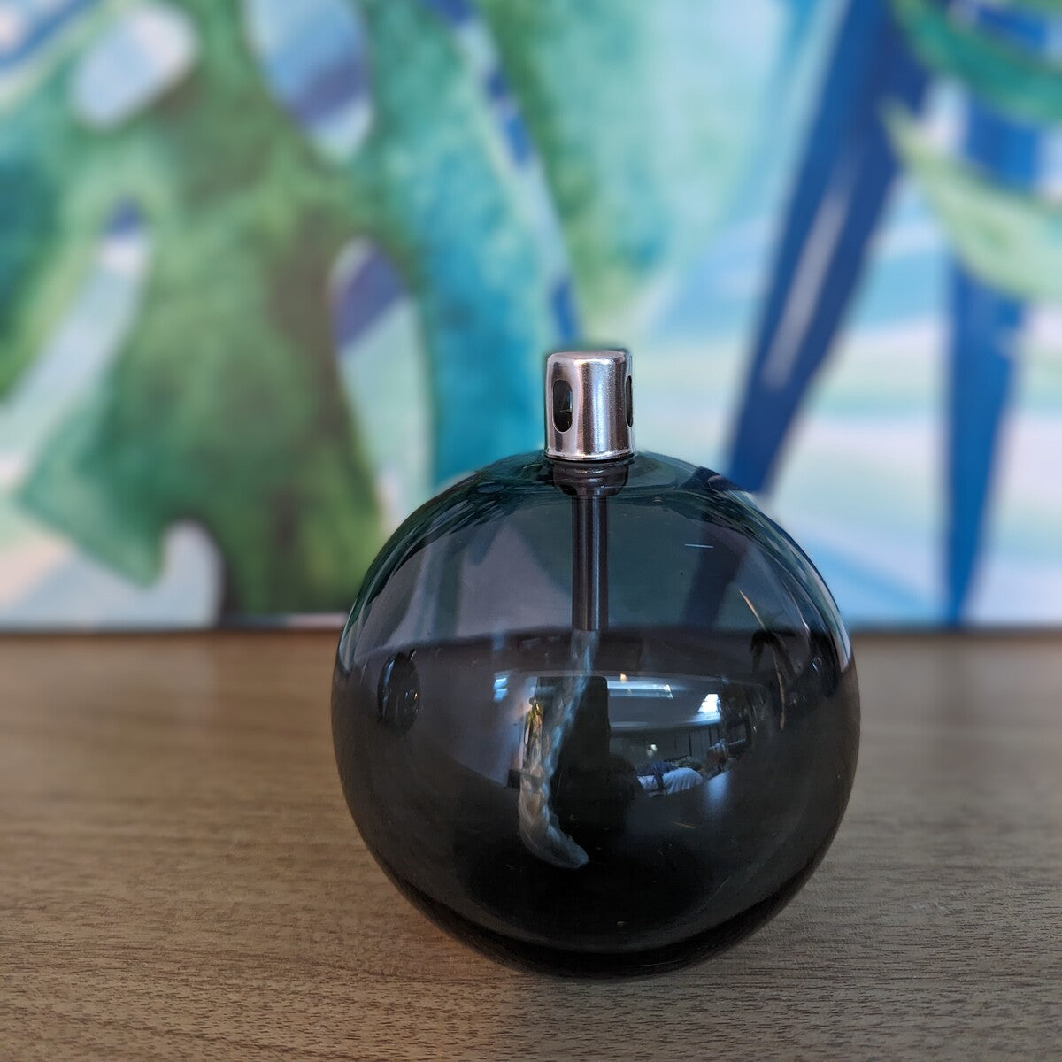 sphère lampe à huile TS en verre gris fumé