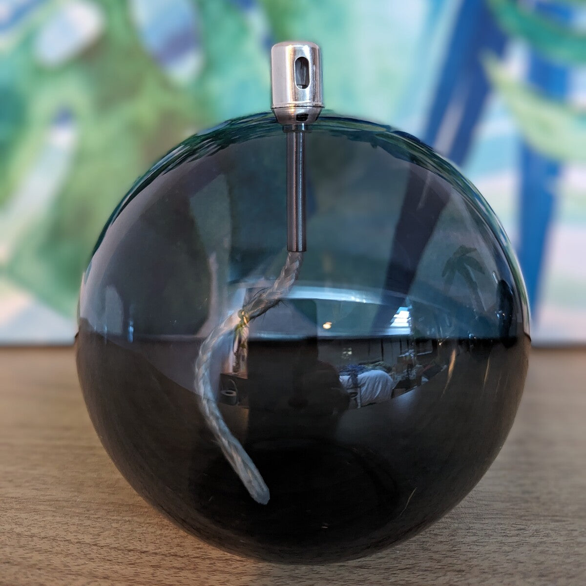 sphère lampe à huile taille XL grise transparente