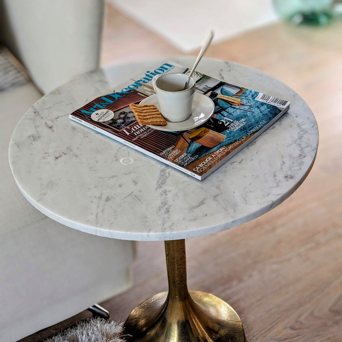 table d'appoint en marbre blanc D48cm - maison gabin décoration