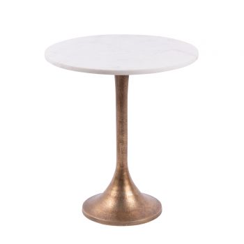 table en marbre blanc et pied en métal doré D48cm - maison gabin décoration