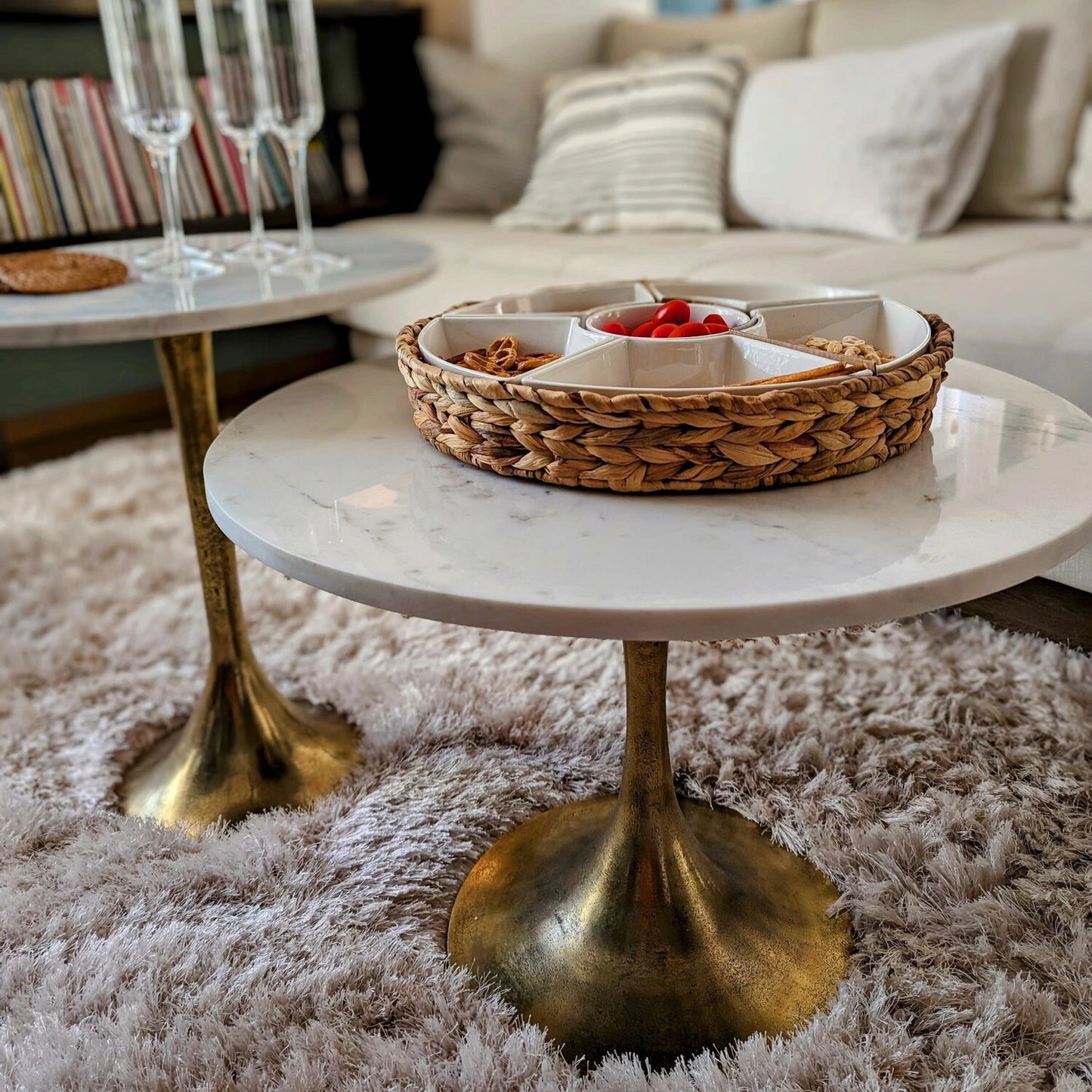 table basse plateau marbre blanc D59cm - maison gabin décoration