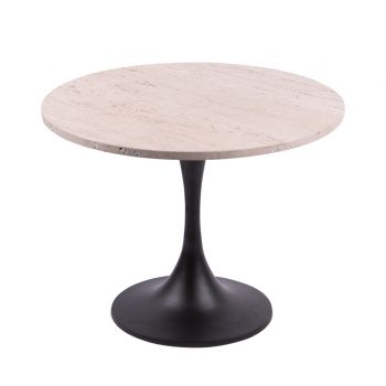 table d'appoint plateau en travertin et pied en métal noir - maison gabin décoration