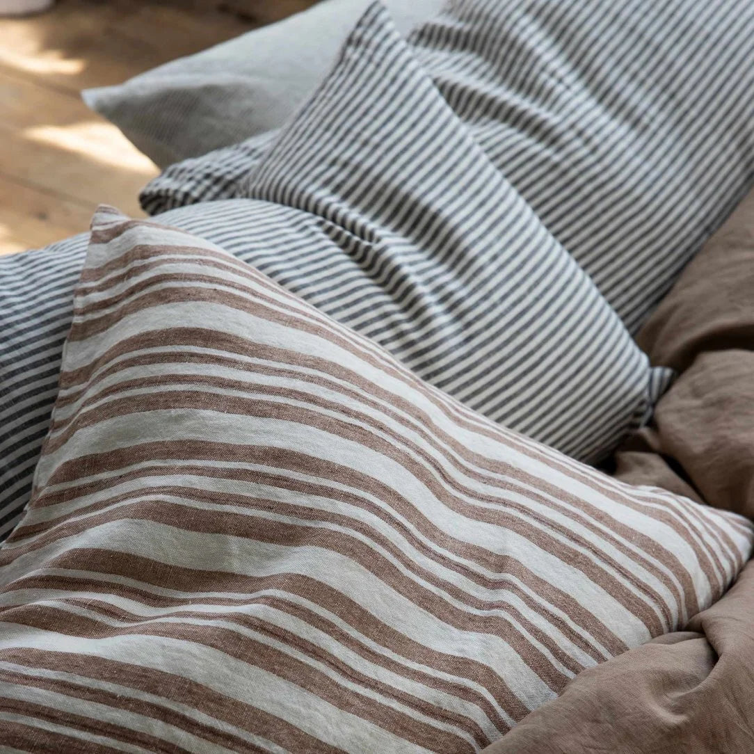 linge de lit et taie d'oreiller/coussin 100% lin à rayures noir et blanc 50x70cm - maison gabin décoration