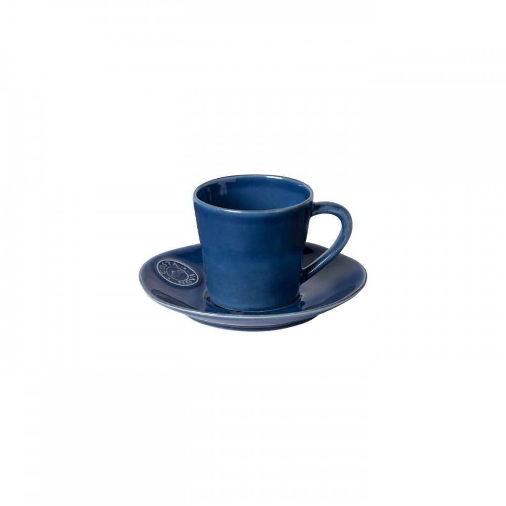 tasse a the et sa soucoupe bleu denim d16cm nova - maison gabin decoration