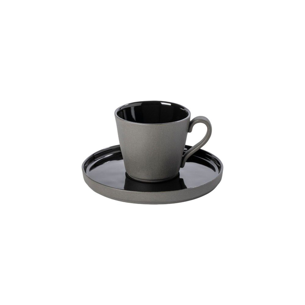 tasse à thé avec sa soucoupe noir écogrès - maison gabin decoration