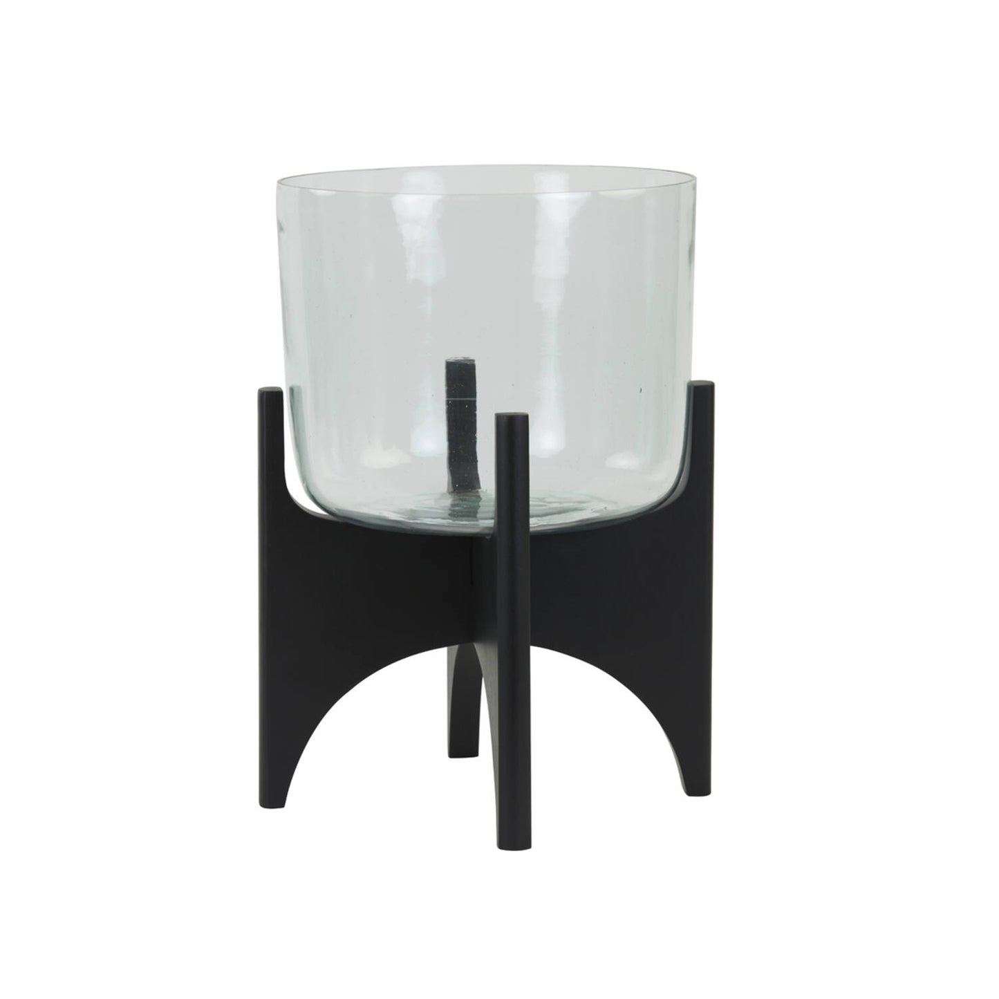 vase en verre et pied en bois de manguier noir D31.5cm - maison gabin décoration