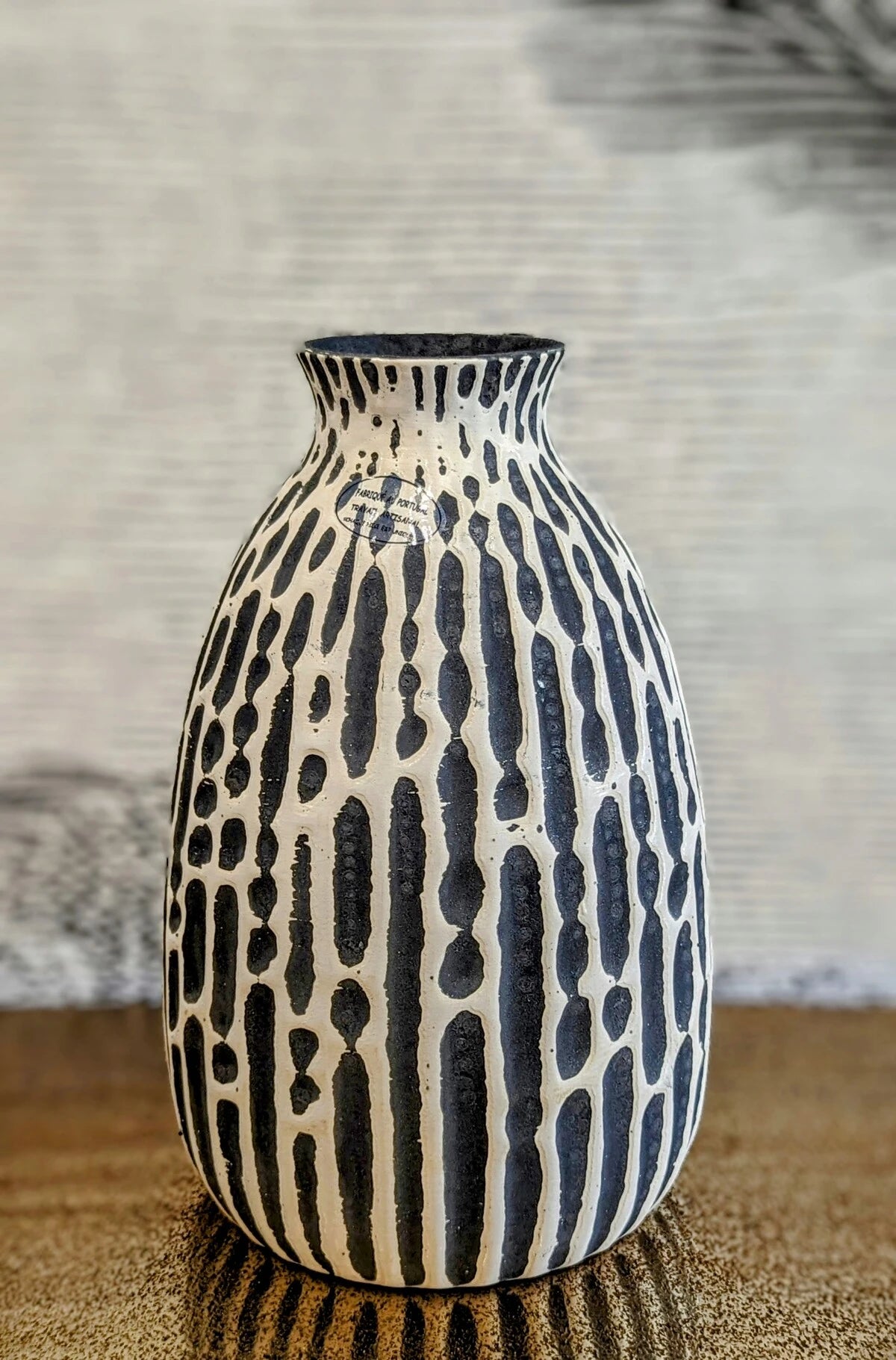 vase en céramique H25cm gris et blanc motif tribal - maison gabin décoration