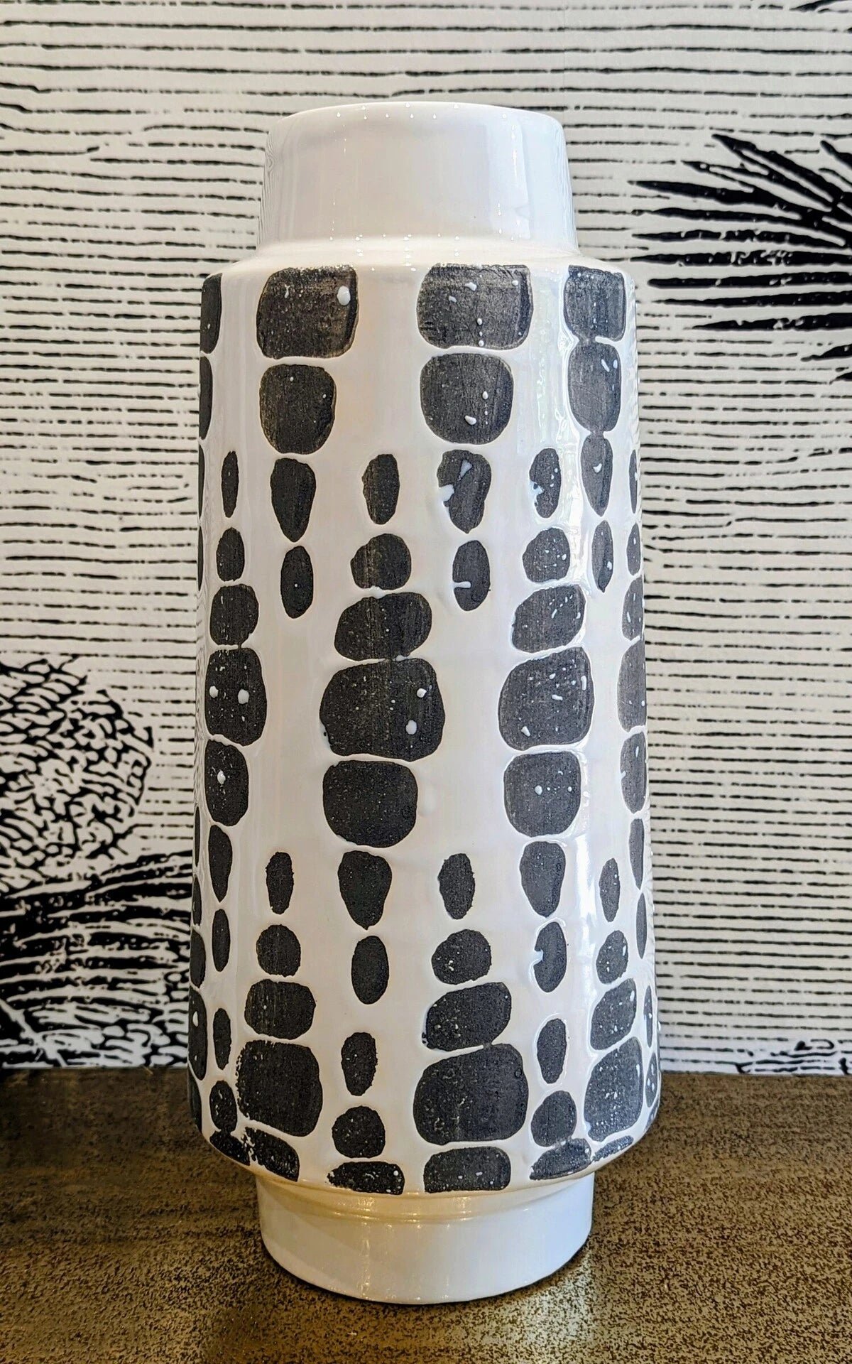 vase en céramique H36cm gris et blanc motif tribal - maison gabin décoration