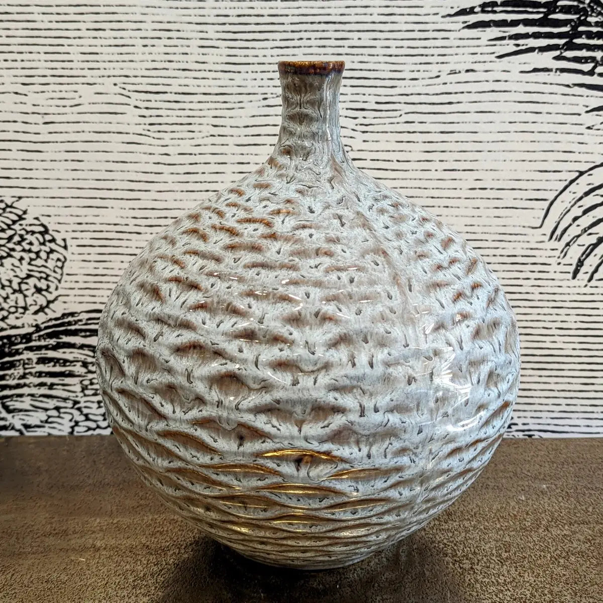 vase bouteille gris et marron col étroit - maison gabin décoration