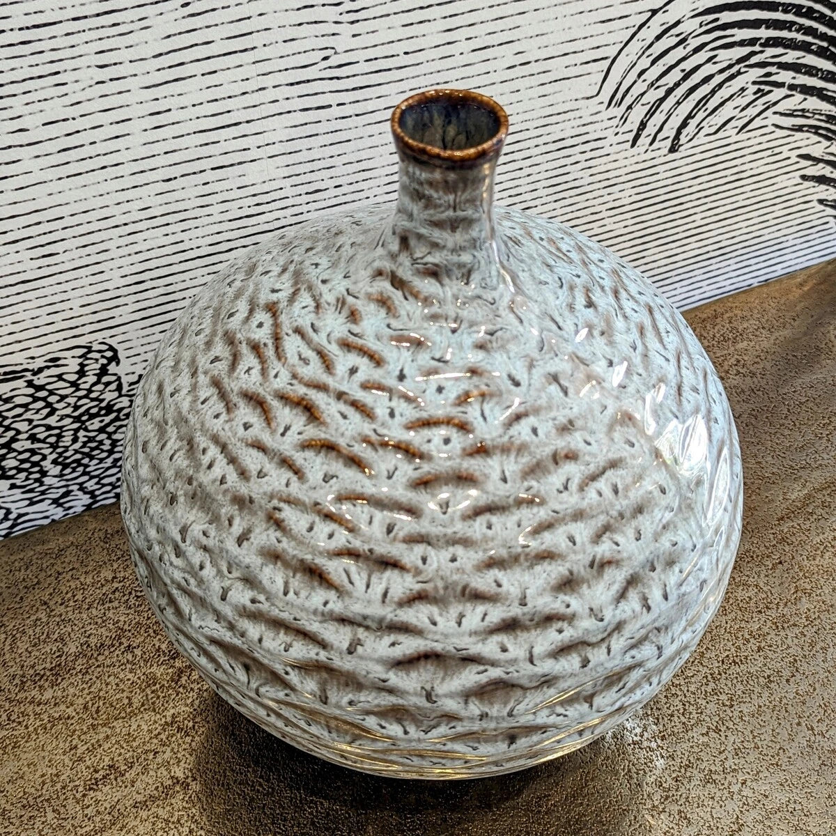 vase bouteille gris en céramique col étroit - maison gabin décoration