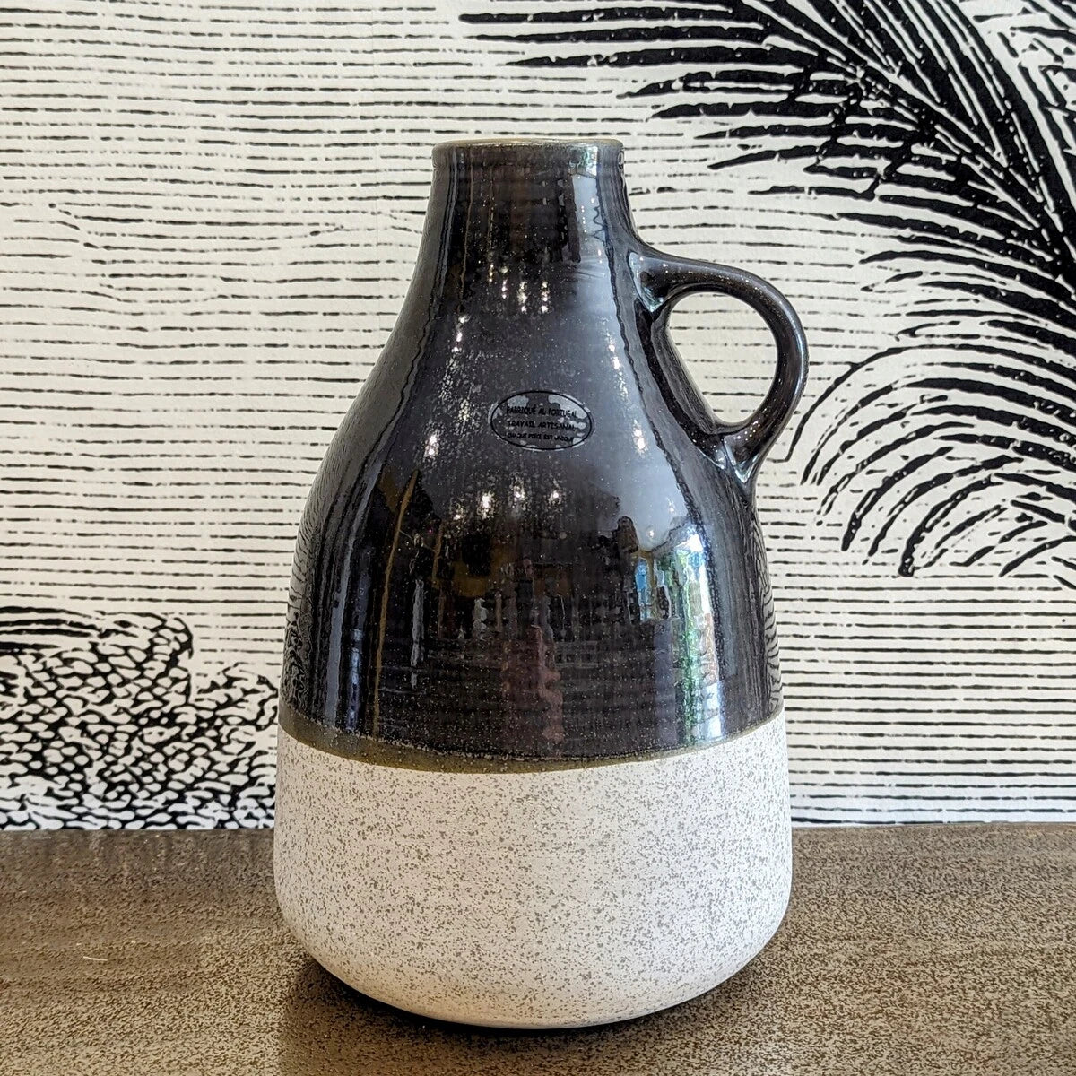 vase jarre D16xH28cm en bi-matières : céramique en haut et terre cuite en partie basse, beige et marron - maison gabin décoration
