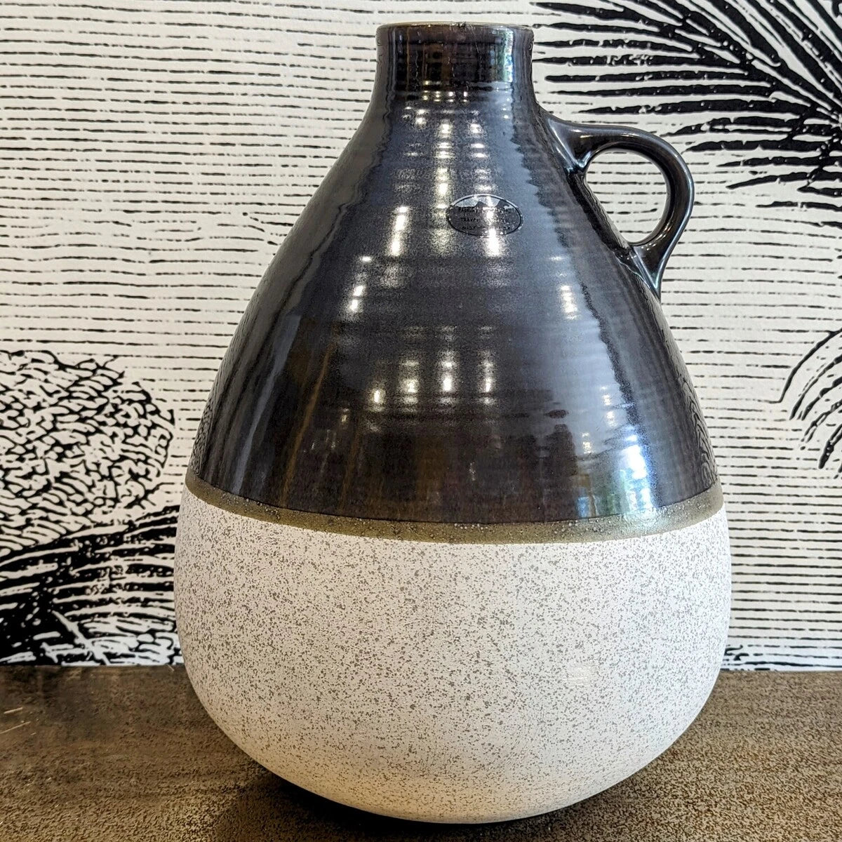 vase jarre D27xH33.5cm partie basse en terre cuite et haut en céramique, marron - maison gabin décoration