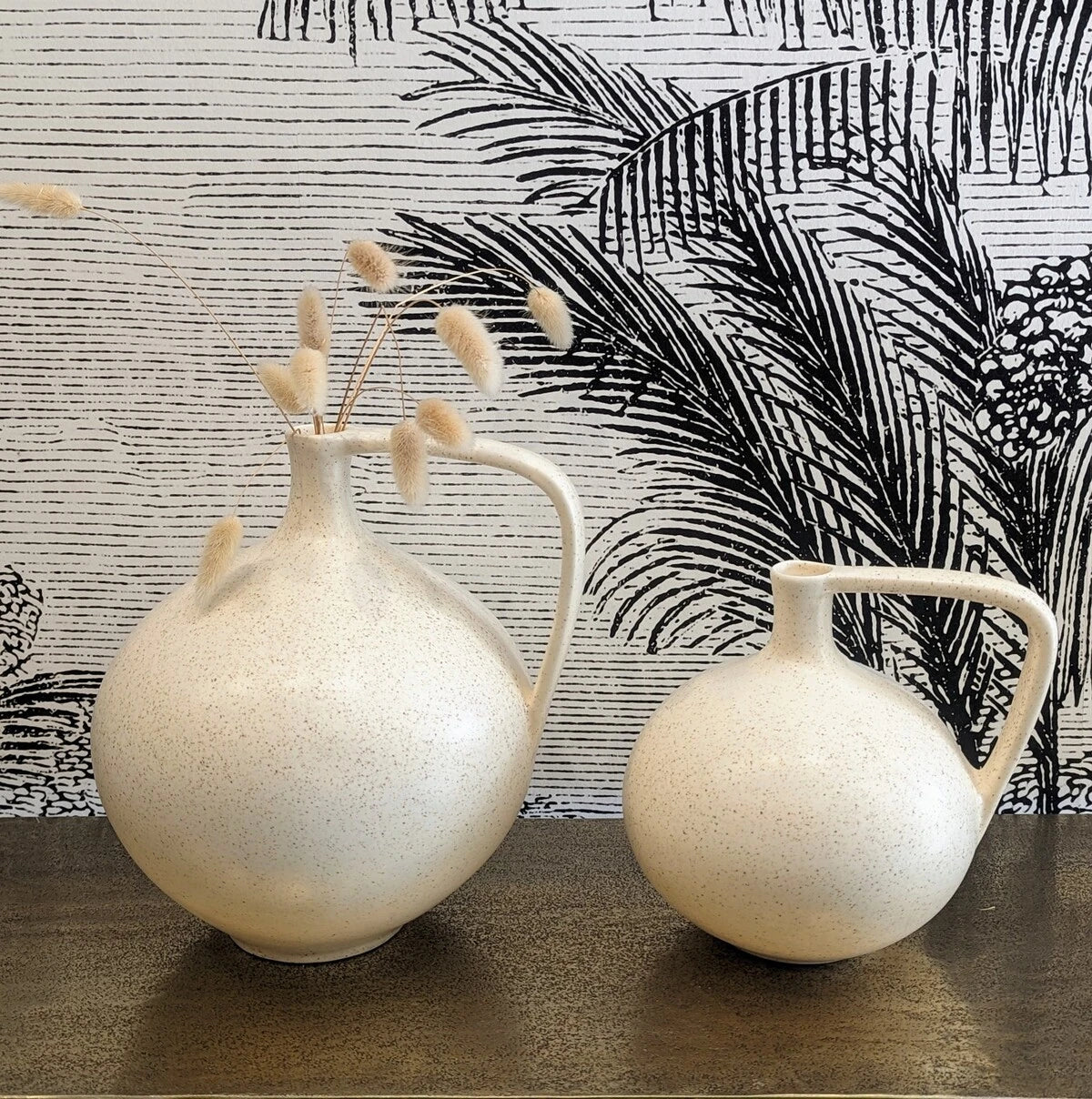 vase cruche en faïence blanc crème H26cm et H20cm - maison gabin décoration