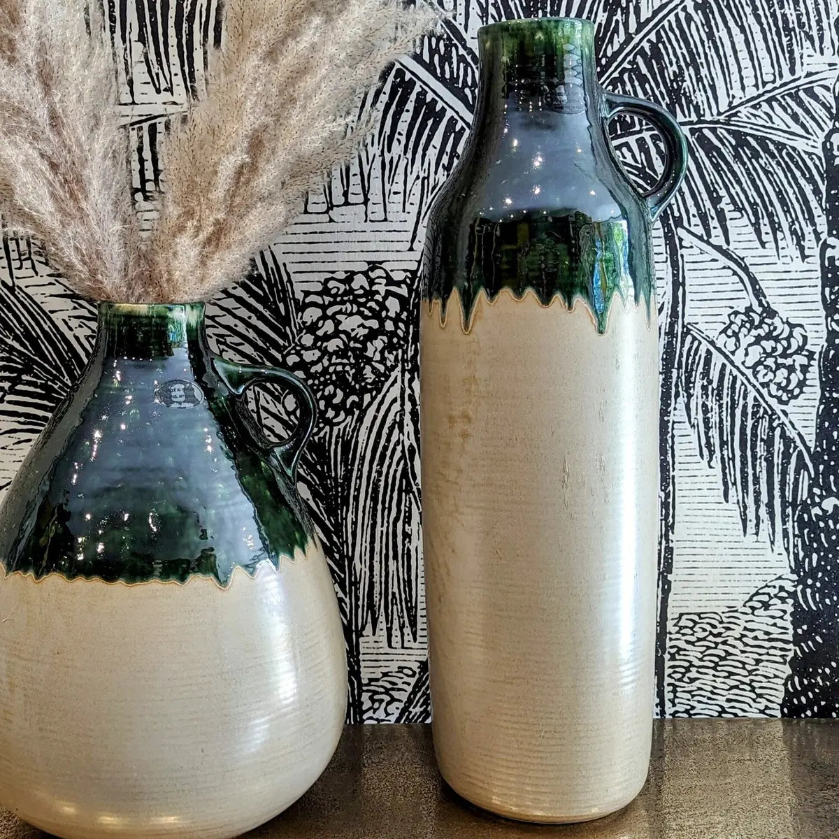 vase en céramique vert émaillé H51cm - maison gabin décoration