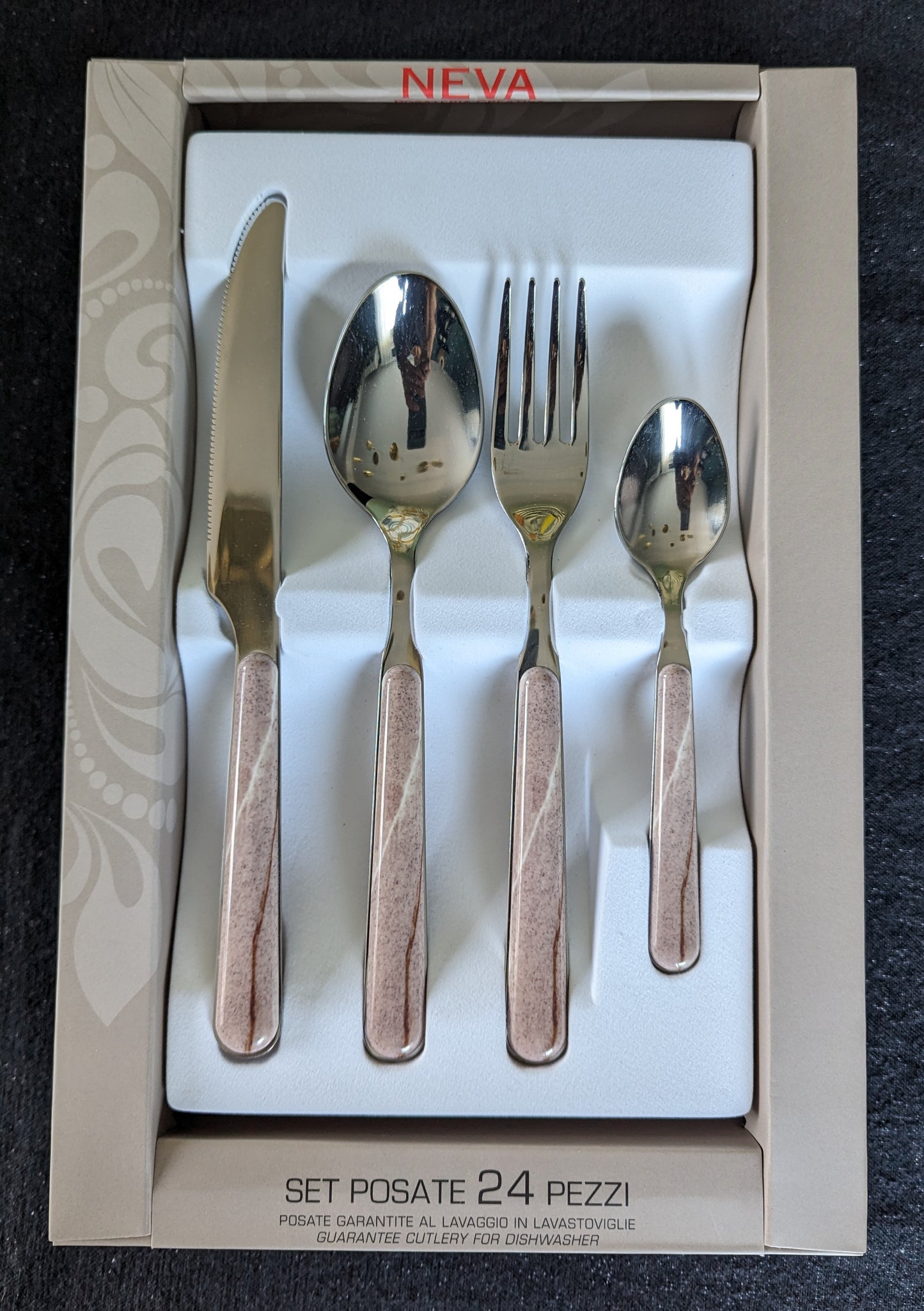 Couverts Bistrot imprimé pierre beige - Set de 24