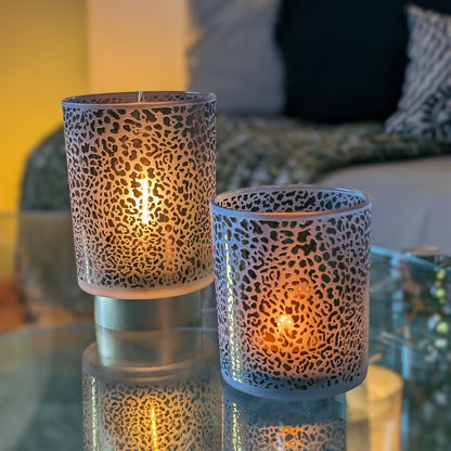 petite lampe de table D10cm avec un photophore D9cm avec imprimé leopard