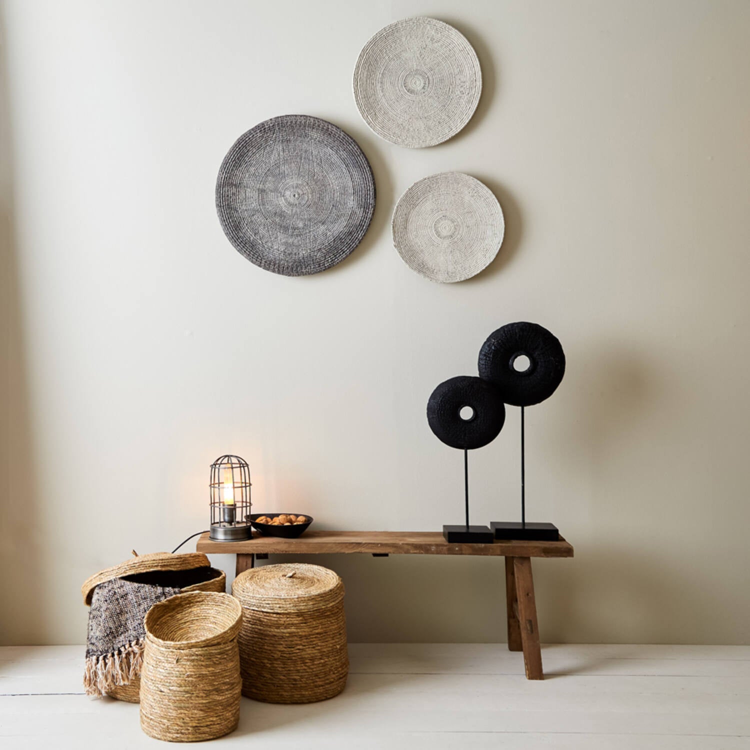paniers de rangement en fibres tressées en 3 tailles - maison gabin décoration