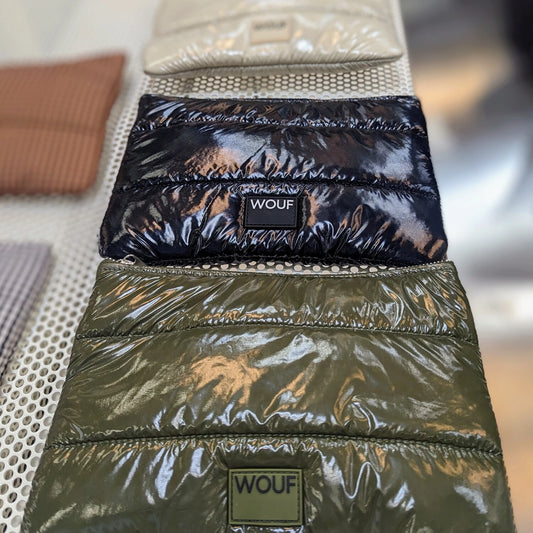 pochettes matelassées noire, blanc cassé et vert olive - maison gabin décoration
