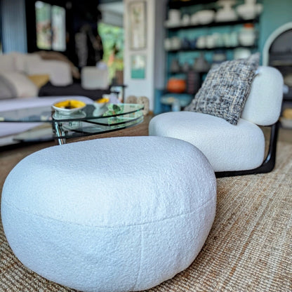 pouf blanc tissu bouclette - mobilier Toulon