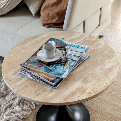 table avec plateau en travertin D59cm - maison gabin décoration