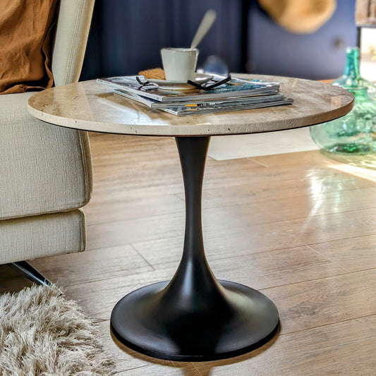 table basse d'appoint en travertin D59cm - maison gabin décoration