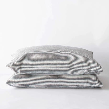 taie d'oreiller/coussin 100% lin grandes rayures noir et blanc 50x70cm - maison gabin décoration