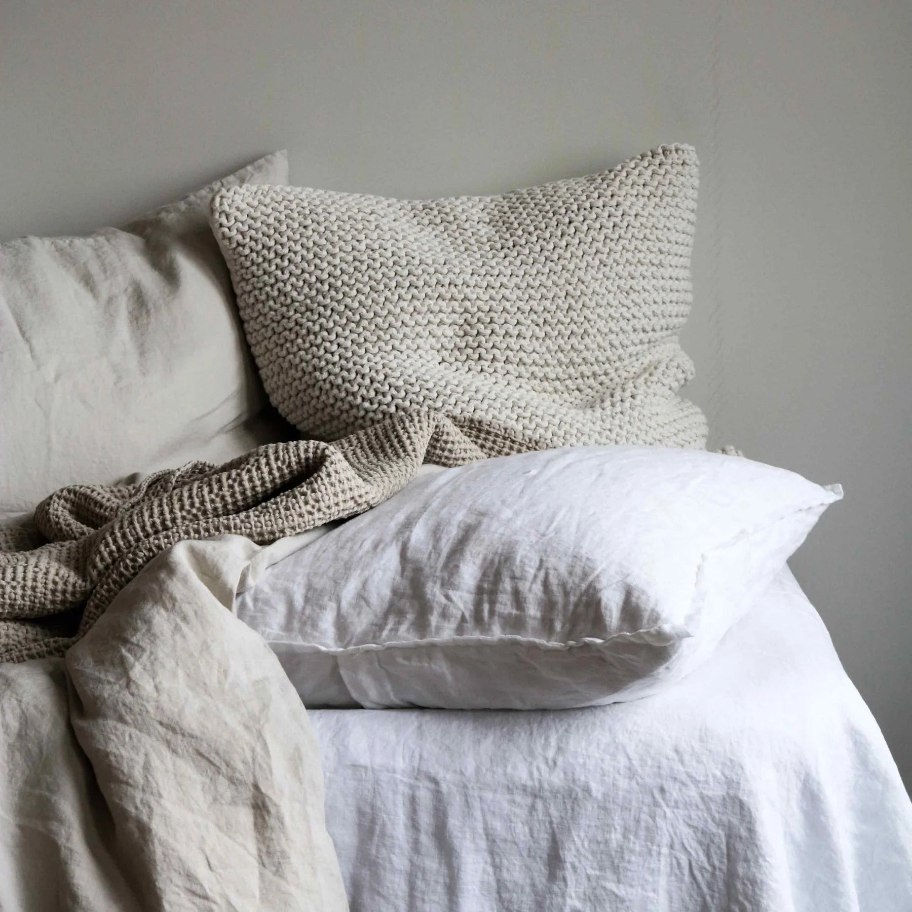 linge de lit avec taie d'oreiller 100% lin beige 50x70cm - textile déco toulon