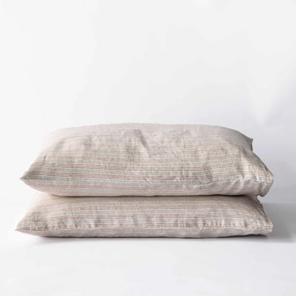 taie d'oreiller/coussin 100% lin marron à rayures 50x70cm - maison gabin décoration