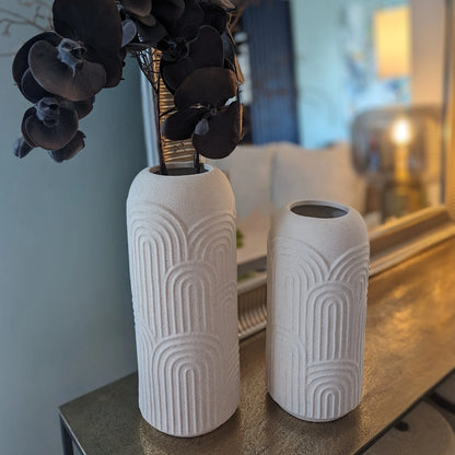 vase en céramique blanc 2 tailles motifs art déco - maison gabin décoration
