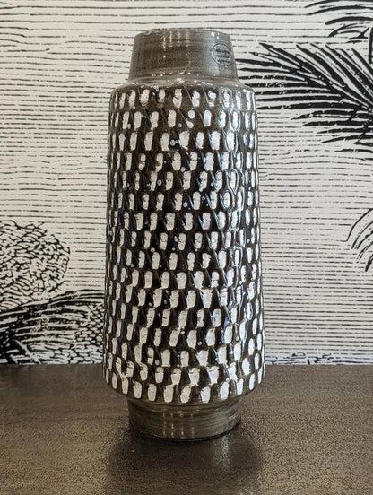 vase en céramique H36cm marron et blanc motifs ethniques - maison gabin décoration